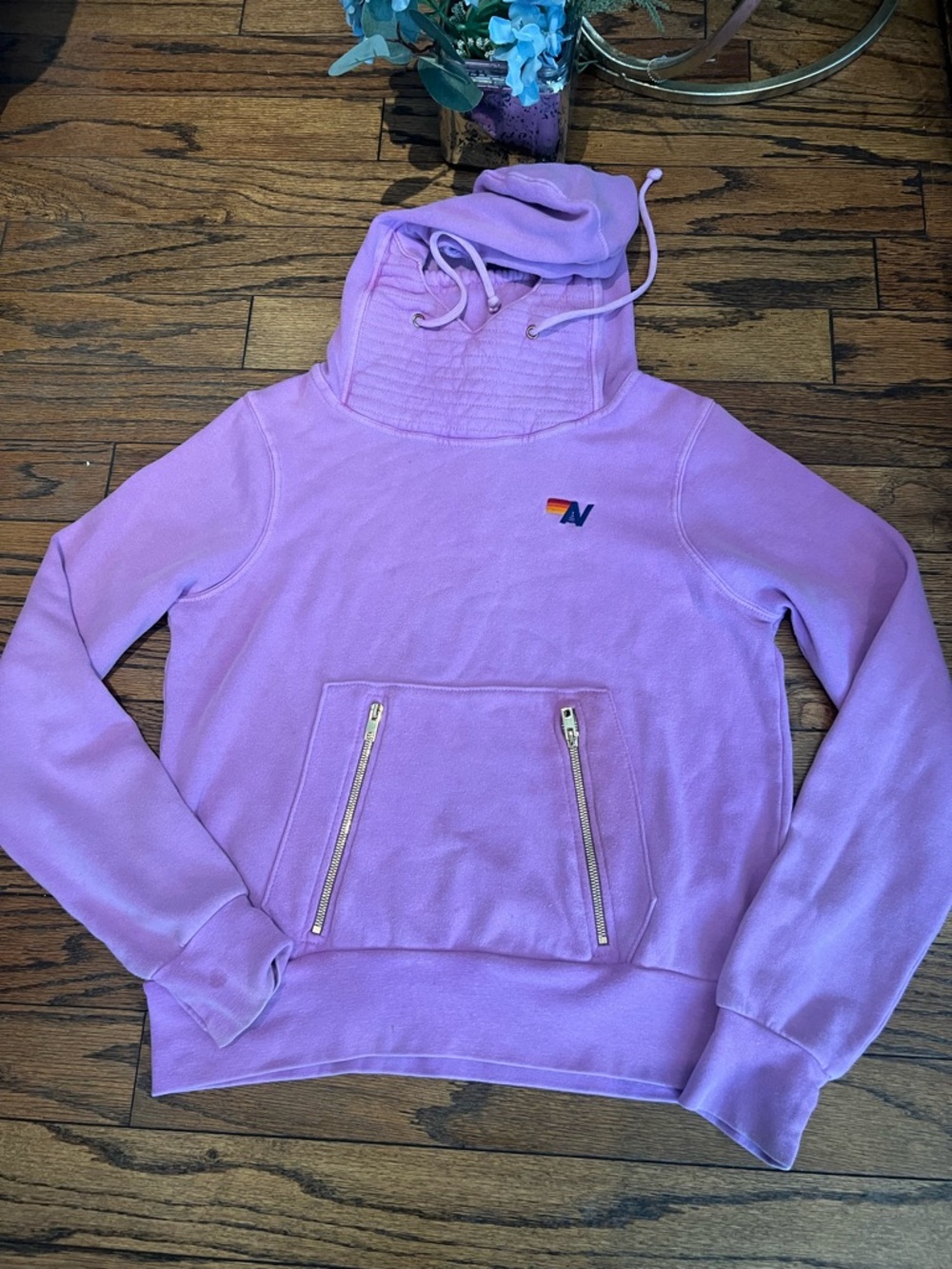Aviator Nation Lavender Pullover Hoodie with Zippered Pocket